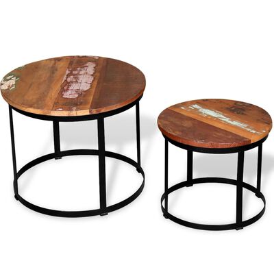 vidaXL Two Piece Coffee Table Set Solid Reclaimed Wood Round 40cm/50cm, multicolour vidaXL Two Piece Coffee Table Set Solid Reclaimed Wood Round 40cm/50cm