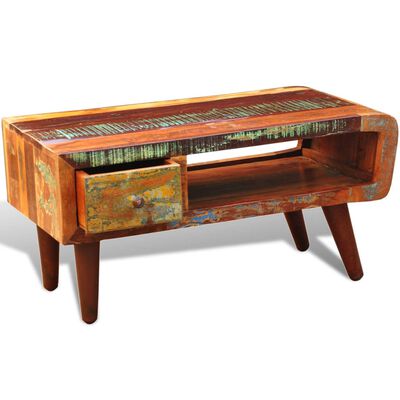 vidaXL Coffee Table with Curved Edge 1 Drawer Reclaimed Wood,  vidaXL Coffee Table with Curved Edge 1 Drawer Reclaimed Wood