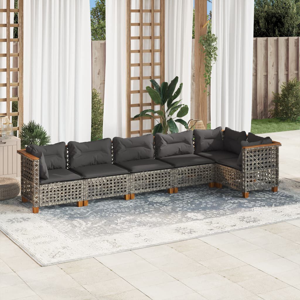 vidaXL 6 Piece Garden Sofa Set with Cushions Grey Poly Rattan