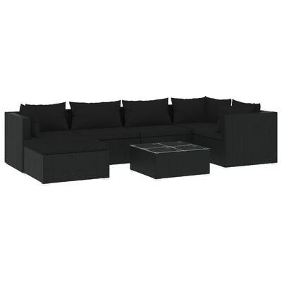 vidaXL 7 Piece Garden Lounge Set with Cushions Poly Rattan Black