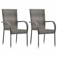 vidaXL Stackable Outdoor Chairs 2 pcs Grey Poly Rattan, grey vidaXL Stackable Outdoor Chairs 2 pcs Grey Poly Rattan