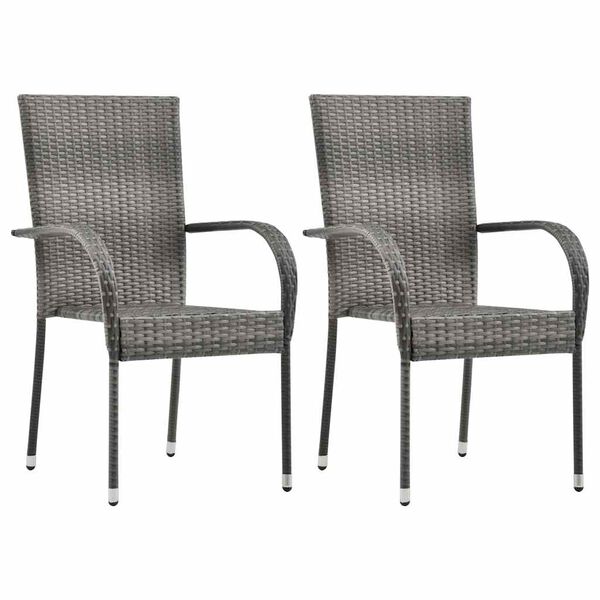 vidaXL Stackable Outdoor Chairs 2 pcs Grey Poly Rattan