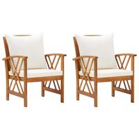 vidaXL Garden Chairs with Cushions 2 pcs Solid Acacia Wood, brown and cream vidaXL Garden Chairs with Cushions 2 pcs Solid Acacia Wood