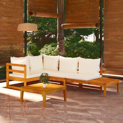 vidaXL 4 Piece Garden Lounge Set with Cream White Cushions Acacia Wood
