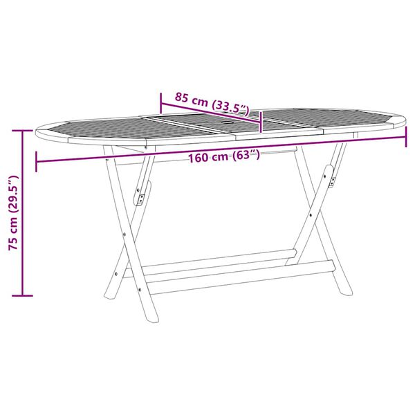vidaXL Folding Garden Table 160x85x75 cm Solid Eucalyptus Wood