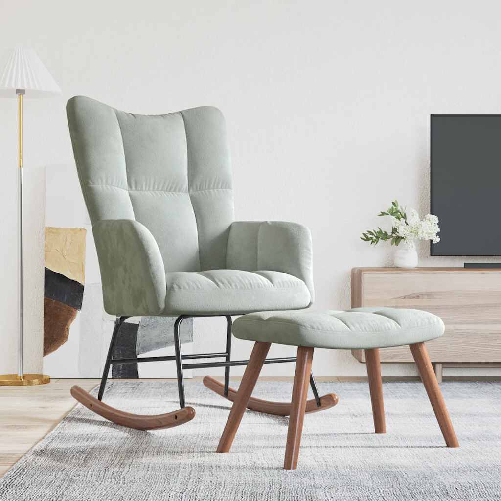 vidaXL Rocking Chair with a Stool Light Grey Velvet