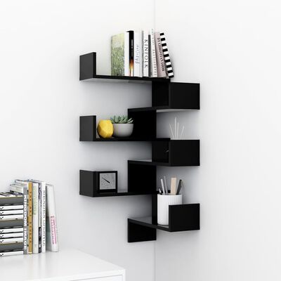 vidaXL Wall Corner Shelf 2 pcs Black 40x40x50 cm Engineered Wood, black vidaXL Wall Corner Shelf 2 pcs Black 40x40x50 cm Engineered Wood