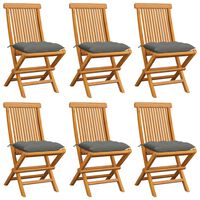 vidaXL Garden Chairs with Grey Cushions 6 pcs Solid Teak Wood, grey vidaXL Garden Chairs with Grey Cushions 6 pcs Solid Teak Wood