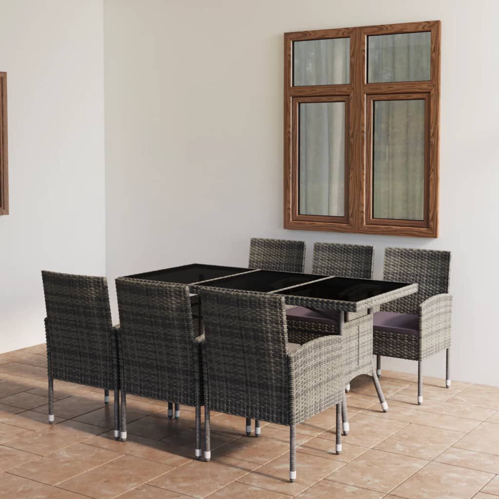 vidaXL 7 Piece Garden Dining Set Poly Rattan Anthracite & Grey