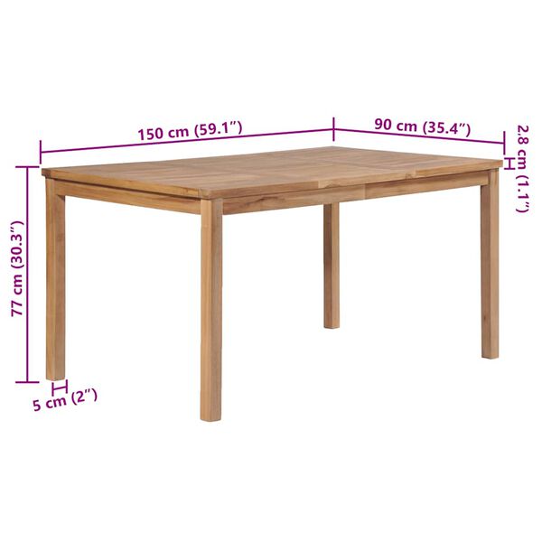 vidaXL Garden Table 150x90x77 cm Solid Teak Wood