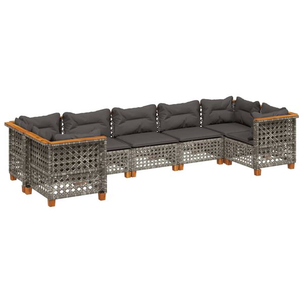 vidaXL 7 Piece Garden Sofa Set with Cushions Grey Poly Rattan
