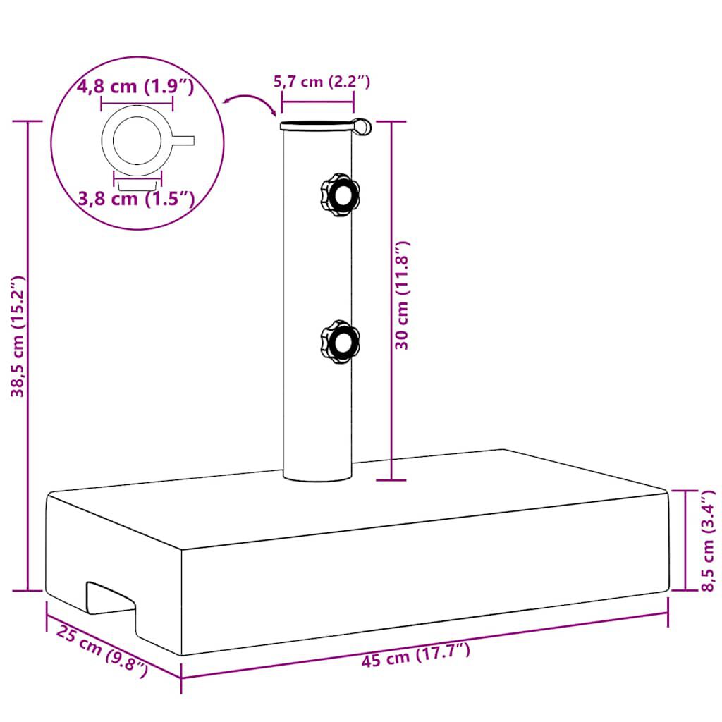 vidaXL Parasol Base Granite Rectangular 25 kg