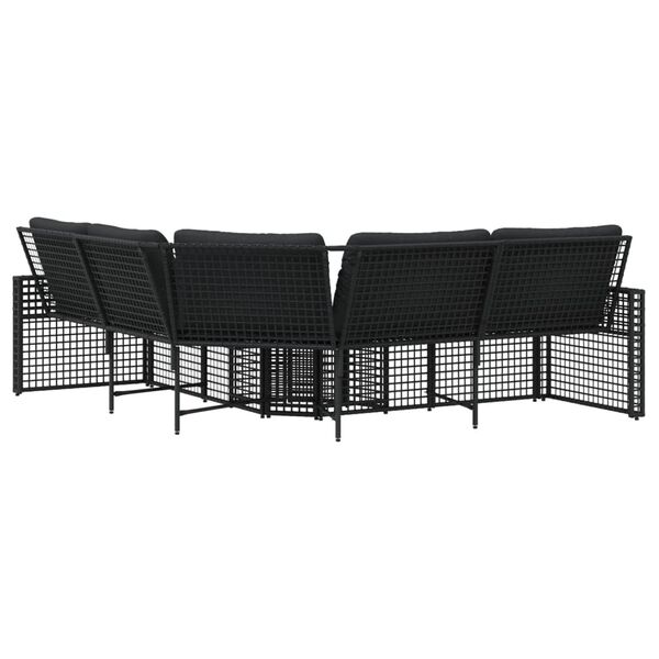 vidaXL Garden Sofa with Cushions and Footstool L-Shaped Black Poly Rattan