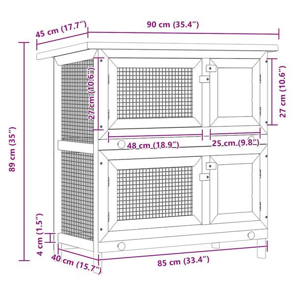 vidaXL Outdoor Rabbit Hutch 4 Doors Brown Wood