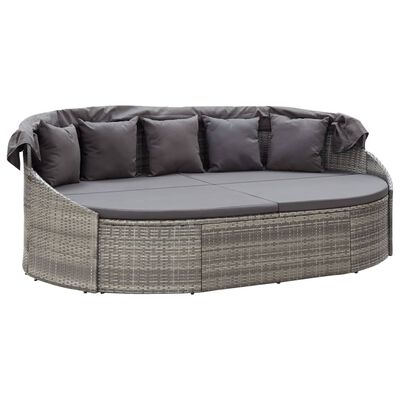 vidaXL Outdoor Lounge Bed with Canopy Poly Rattan Grey, grey vidaXL Outdoor Lounge Bed with Canopy Poly Rattan Grey