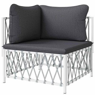 vidaXL Garden Corner Sofa with Cushions White Woven Fabric, white vidaXL Garden Corner Sofa with Cushions White Woven Fabric