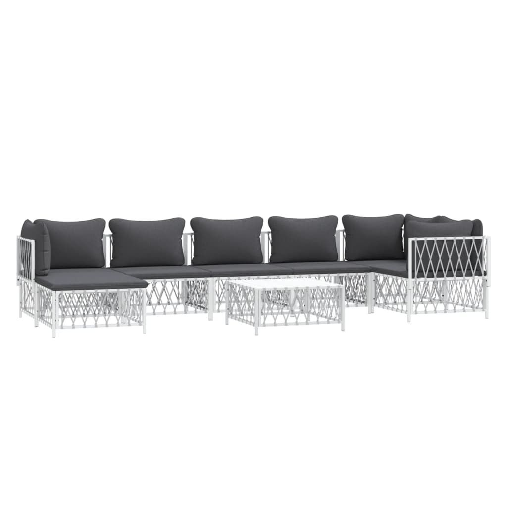 vidaXL 8 Piece Garden Lounge Set with Cushions White Steel