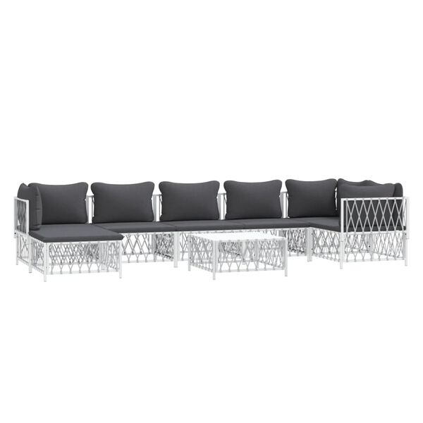 vidaXL 8 Piece Garden Lounge Set with Cushions White Steel