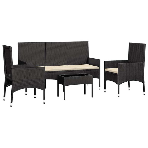 vidaXL 4 Piece Garden Lounge Set with Cushions Black Poly Rattan