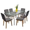 Oak Indoor Fabric Dining Chair Set 6 pcs Dark Grey