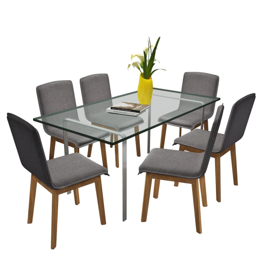 Oak Indoor Fabric Dining Chair Set 6 pcs Dark Grey