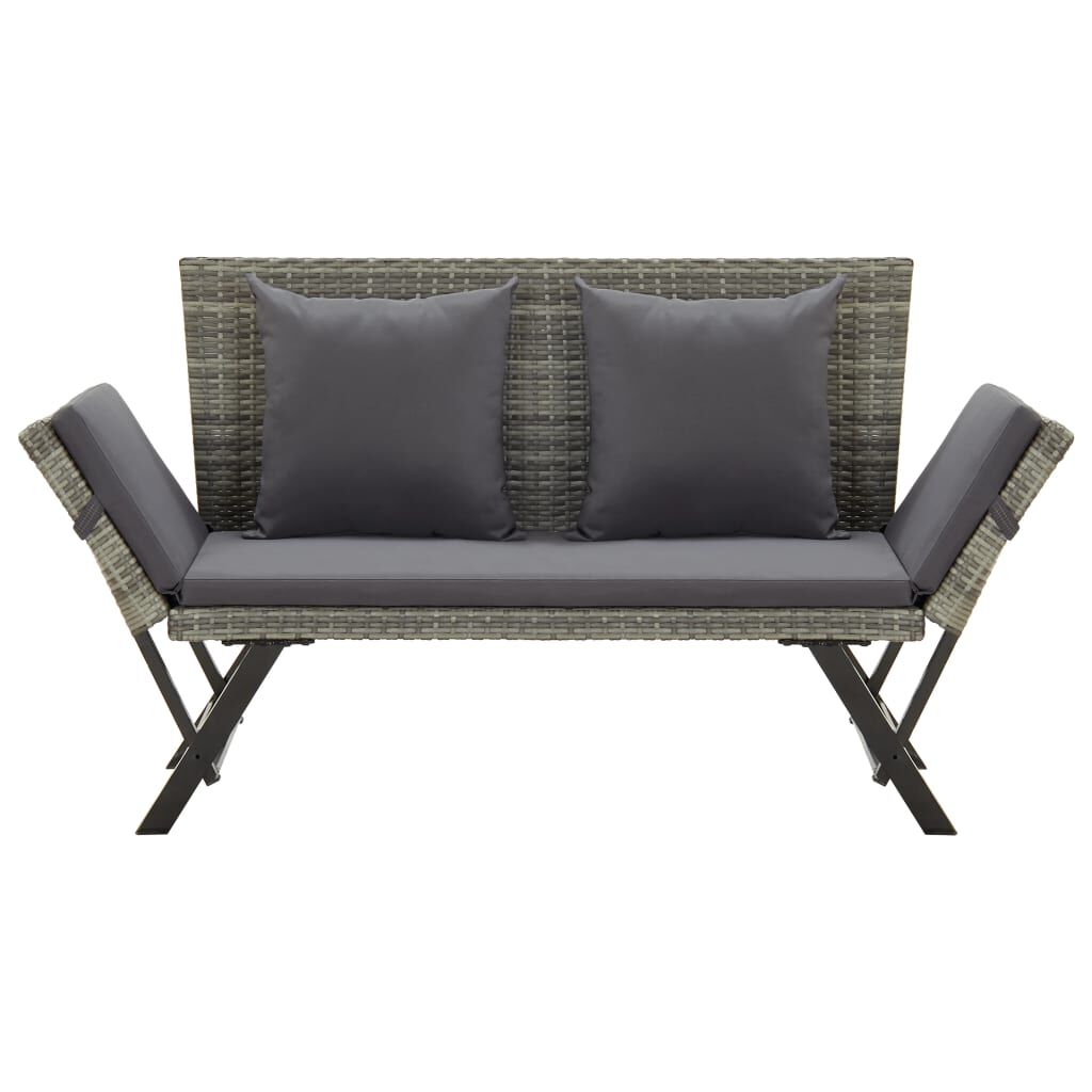 vidaXL Garden Bench with Cushions 176 cm Grey Poly Rattan