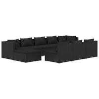 vidaXL 10 Piece Garden Lounge Set with Cushions Black Poly Rattan