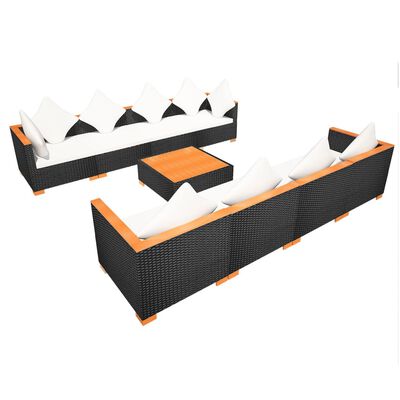 vidaXL 9 Piece Garden Lounge Set with Cushions Poly Rattan Black,  vidaXL 9 Piece Garden Lounge Set with Cushions Poly Rattan Black