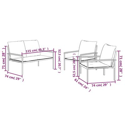 vidaXL 3 Piece Garden Lounge Set with Cushions Anthracite Steel