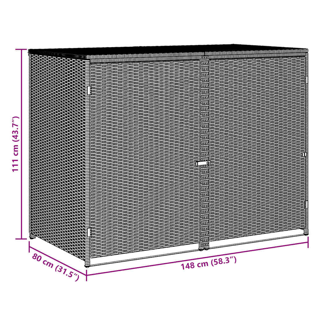 vidaXL Double Wheelie Bin Shed Poly Rattan Black 148x80x111 cm