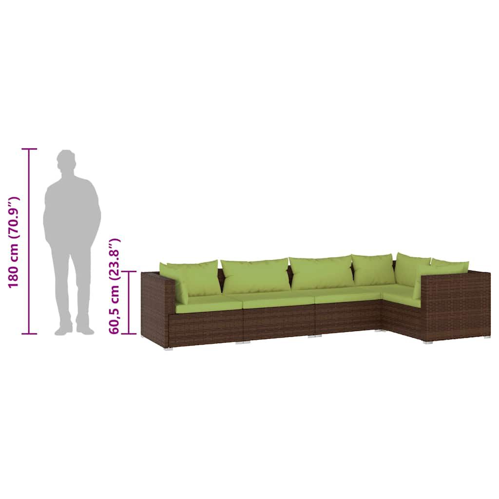 vidaXL 5 Piece Garden Lounge Set with Cushions Poly Rattan Brown
