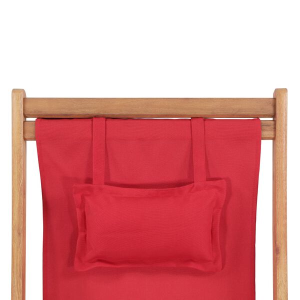 vidaXL Folding Beach Chair Fabric and Wooden Frame Red
