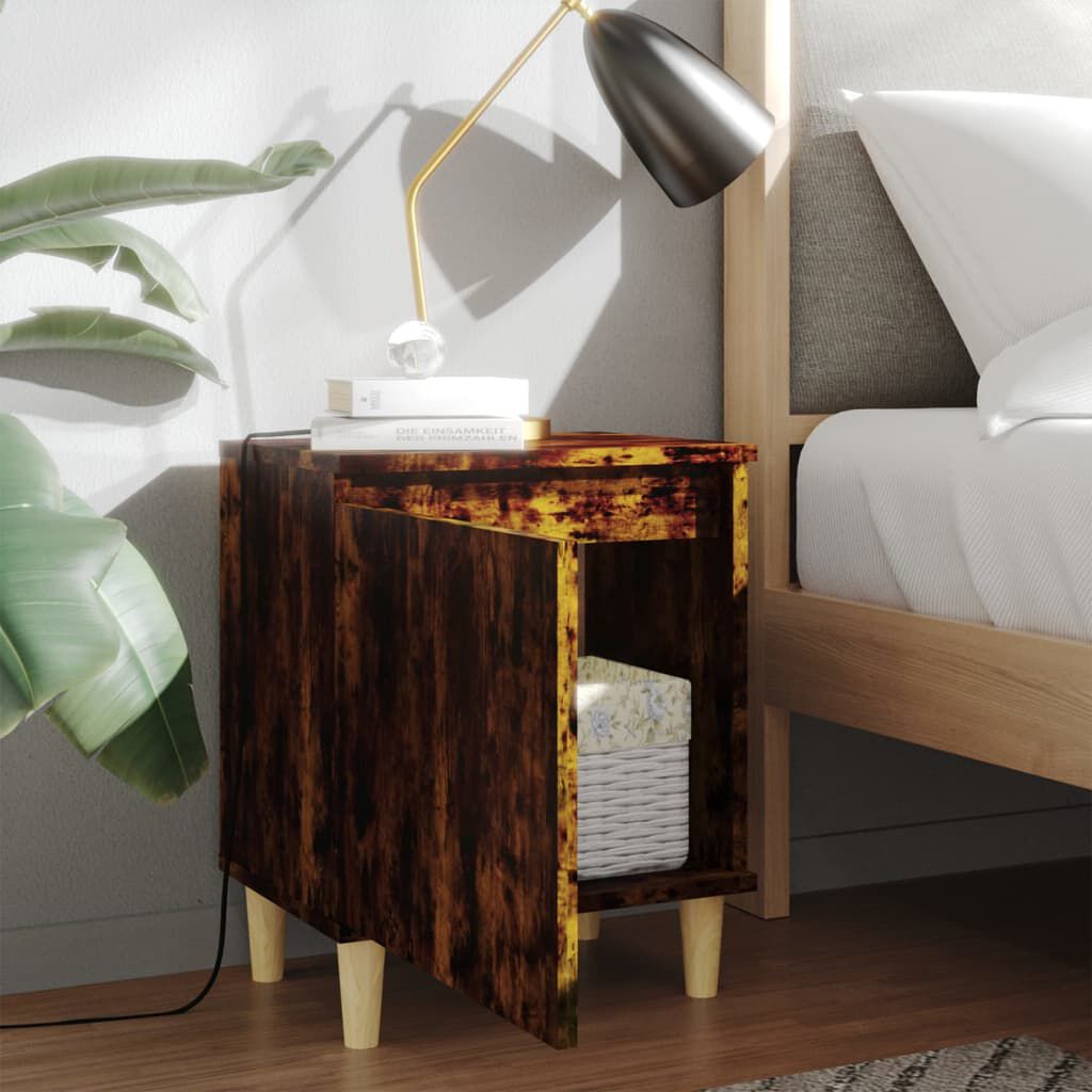 vidaXL Bed Cabinet with Solid Wood Legs Smoked Oak 40x30x50 cm