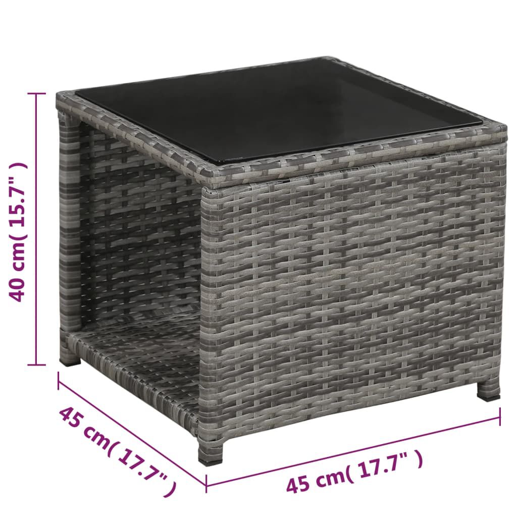 vidaXL 3 Piece Bistro Set with Cushions Poly Rattan Grey