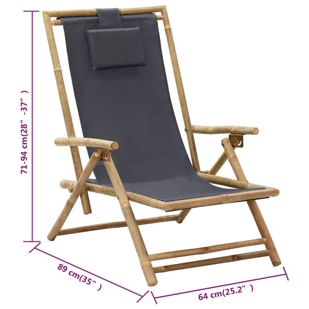 vidaXL Reclining Relaxing Chair Dark Grey Bamboo and Fabric