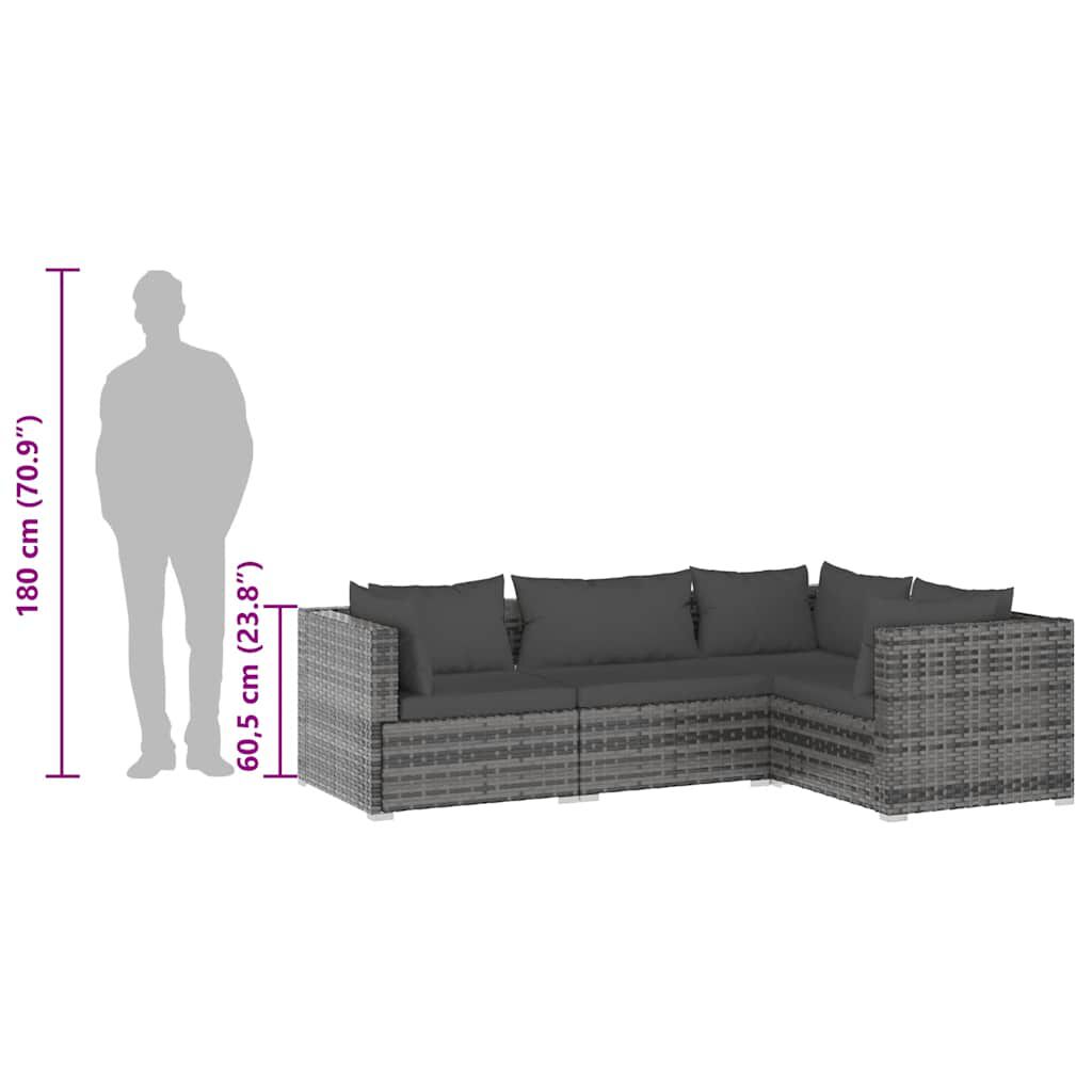 vidaXL 4 Piece Garden Lounge Set with Cushions Poly Rattan Grey