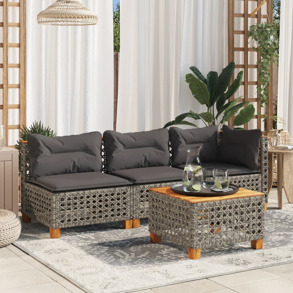 vidaXL Garden Sofa Corner with Cushions Grey Poly Rattan