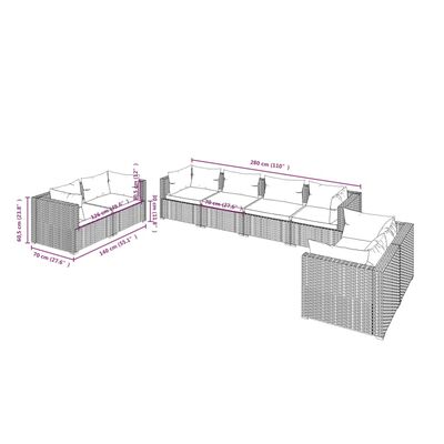 vidaXL 8 Piece Garden Lounge Set with Cushions Poly Rattan Grey, grey and anthracite vidaXL 8 Piece Garden Lounge Set with Cushions Poly Rattan Grey
