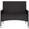 vidaXL 2-Seater Garden Bench with Cushions Black Poly Rattan