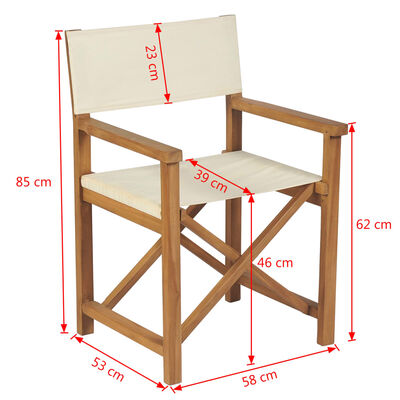 vidaXL Folding Director's Chair Solid Teak Wood, cream vidaXL Folding Director's Chair Solid Teak Wood