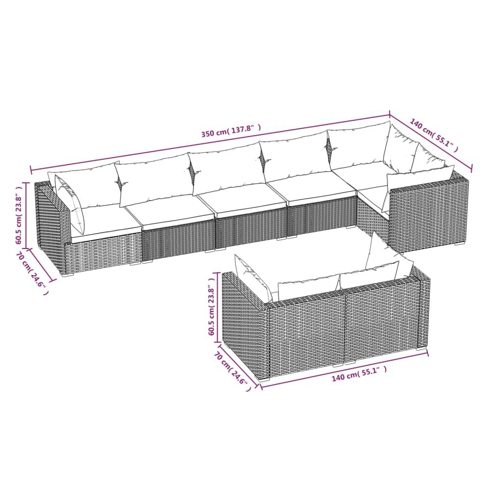 vidaXL 8 Piece Garden Lounge Set with Cushions Brown Poly Rattan