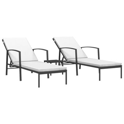 vidaXL Sun Loungers 2 pcs with Table Poly Rattan Black, black vidaXL Sun Loungers 2 pcs with Table Poly Rattan Black