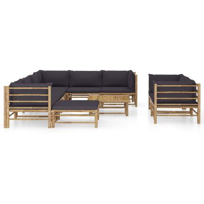 vidaXL 10 Piece Garden Lounge Set with Dark Grey Cushions Bamboo