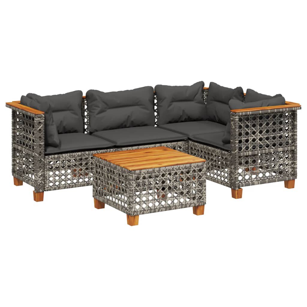vidaXL 5 Piece Garden Sofa Set with Cushions Grey Poly Rattan