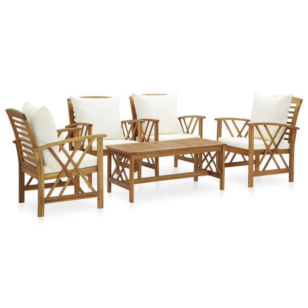 vidaXL 5 Piece Garden Lounge Set with Cushions Solid Acacia Wood