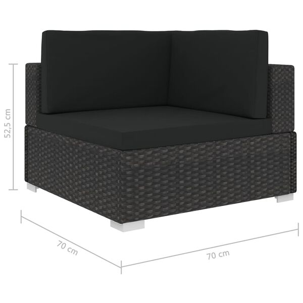 vidaXL Sectional Corner Chair 1 pc with Cushions Poly Rattan Black