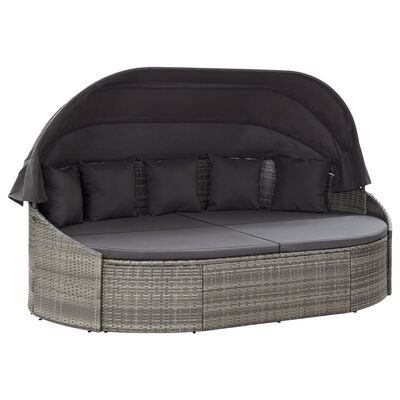 vidaXL Outdoor Lounge Bed with Canopy Poly Rattan Grey, grey vidaXL Outdoor Lounge Bed with Canopy Poly Rattan Grey
