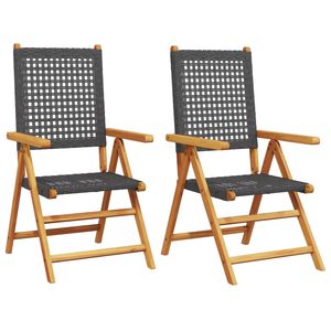 vidaXL Folding Chairs 2 pcs Black Solid Wood Acacia and Poly Rattan