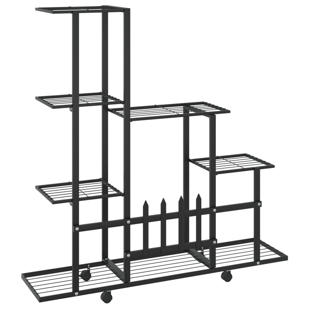 vidaXL Flower Stand with Wheel 94.5x25x92.5 cm Black Metal