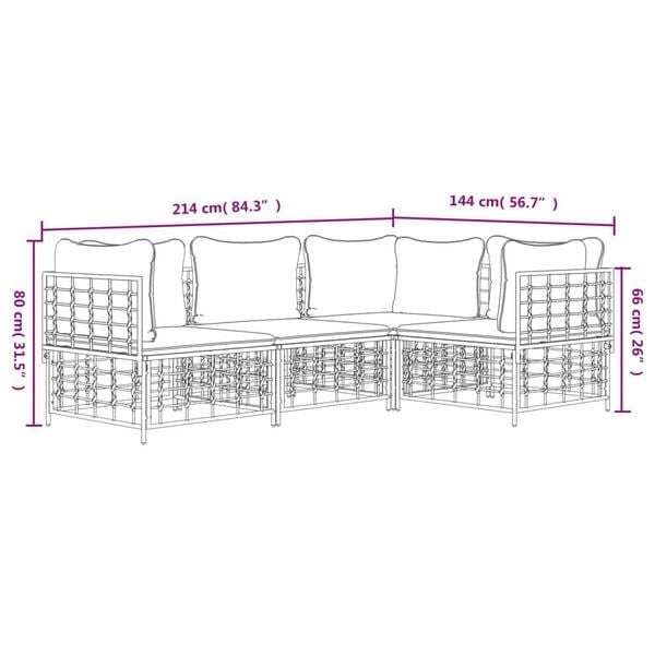 vidaXL 4 Piece Garden Lounge Set with Cushions Anthracite Poly Rattan